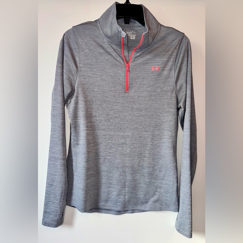Under Armour HeatGear Quarter Zip Pullover Gray Coral Women’s M Athletic Top